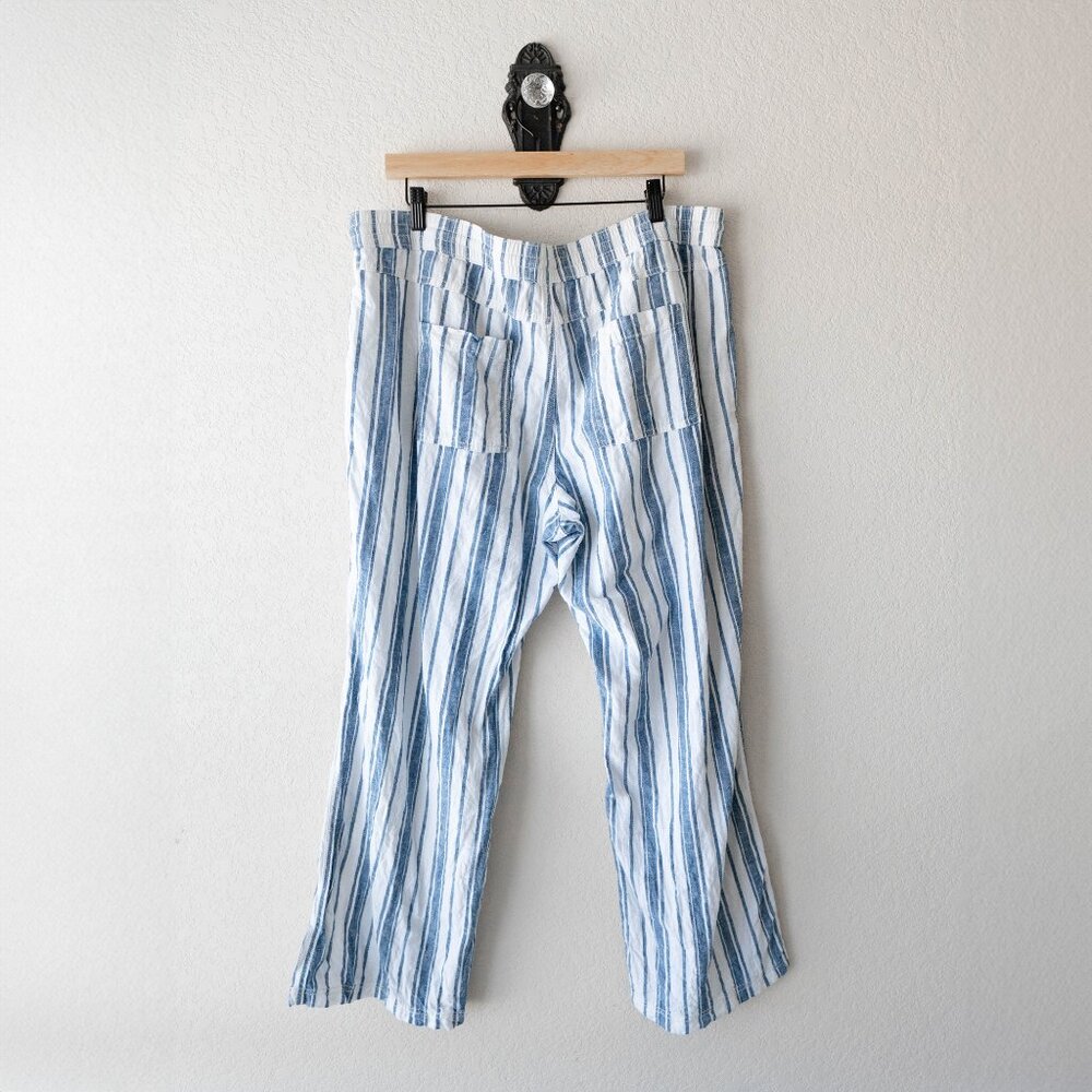Sonoma XXL Linen Cotton Wide Leg Pants Blue White Stripe Drawstring 30” Inseam - Picture 5 of 9